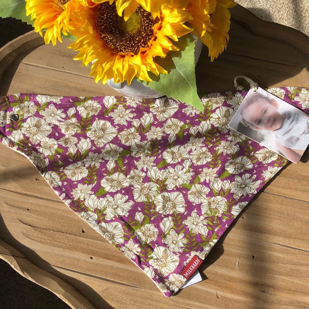 Milkbarn Infant Bamboo Kerchief Style Bib - Purple Floral - New with Tags